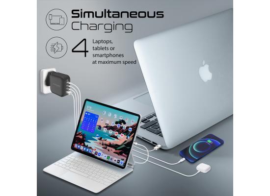 Promate GaNPort4-100PD  Super-Fast 100W Dual USB-C Power Delivery Wall Charger